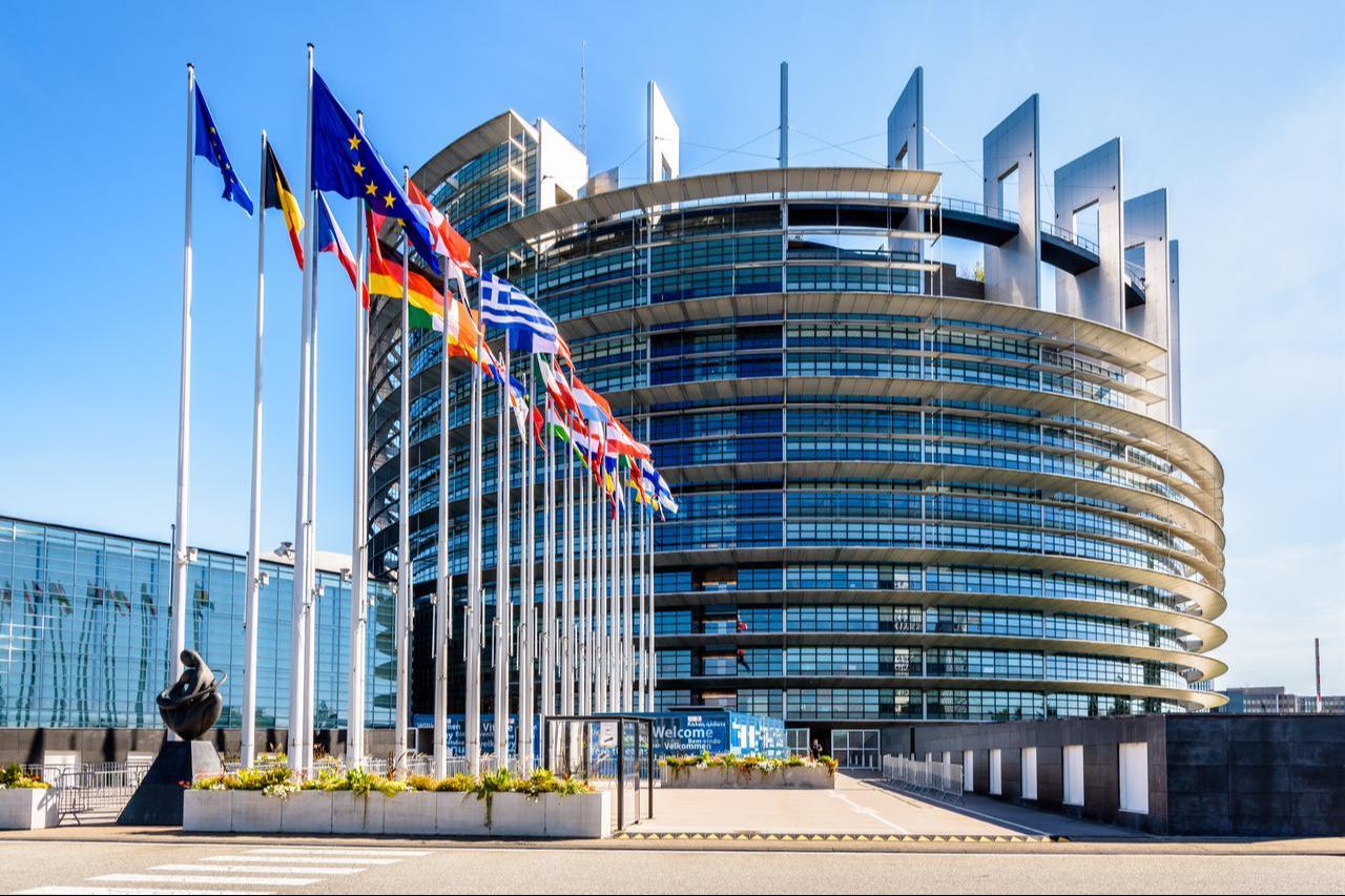 Flags of European Union member states stand outside the European Parliament building in Strasbourg, France, September 13, 2019. (Adobe Stock Photo)