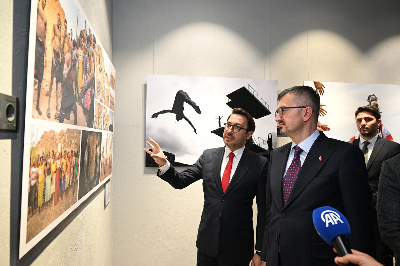 Anadolu Agency CEO Serdar Karagoz and Türkiye's Communications Director Burhanettin Duran visit the first exhibition of Istanbul Photo Awards 2026 at AAtolye Exhibition Hall in Ankara, Türkiye, June 15, 2026. (AA Photo)
