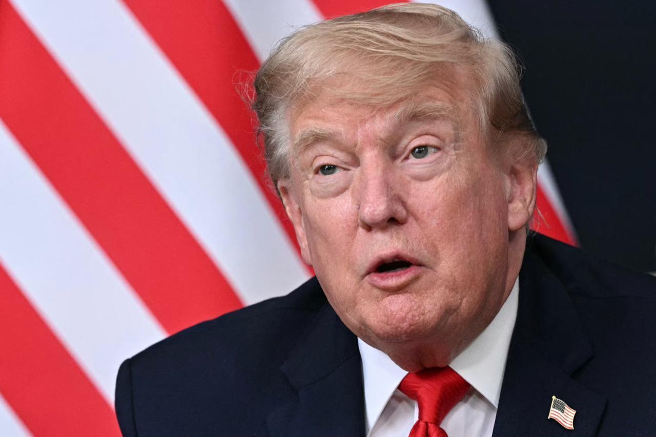 US President Donald Trump delivers remarks as he attends a bilateral meeting with UAE's President during the G7 summit, in Evian, eastern France, on June 16, 2026. (AFP Photo)