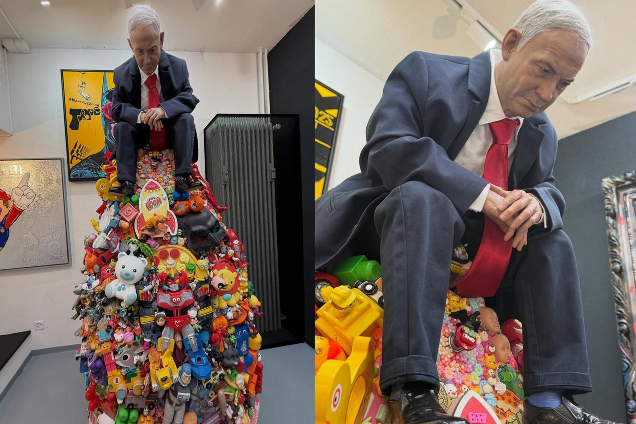 Netanyahu-on-toys sculpture goes on display at Art Basel