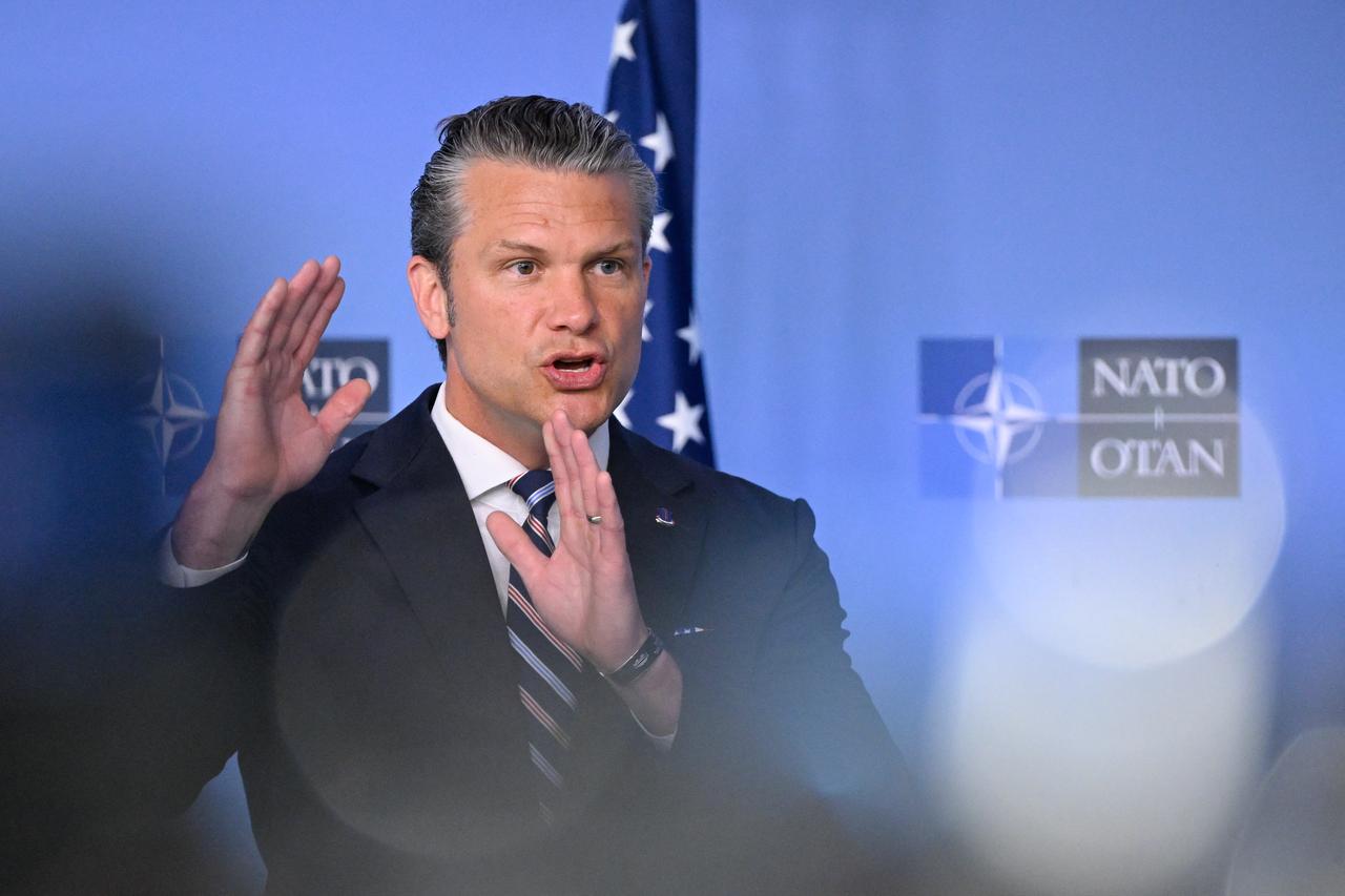 US Secretary of Defence Pete Hegseth delivers remarks before a NATO Defence Ministers meeting at the NATO headquarters, in Brussels, on June 18, 2026. (AFP Photo)