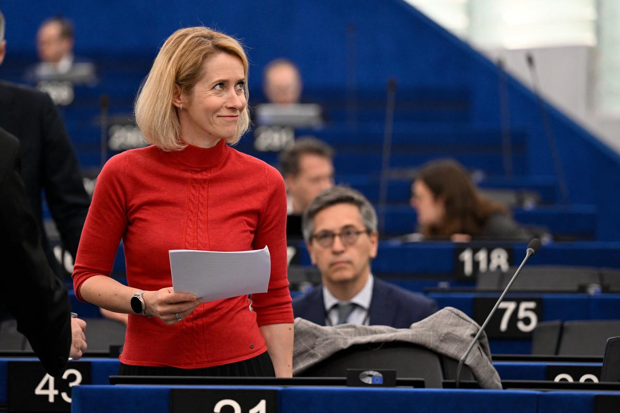 High Representative for Foreign Affairs and Security Policy and Vice-President of the European Commission Kaja Kallas (L) reacts before a speech on «the urgent need for the de-escalation of military confrontation in the Middle East» during a plenary session at the European Parliament in Strasbourg on June 16, 2026. (AFP Photo)