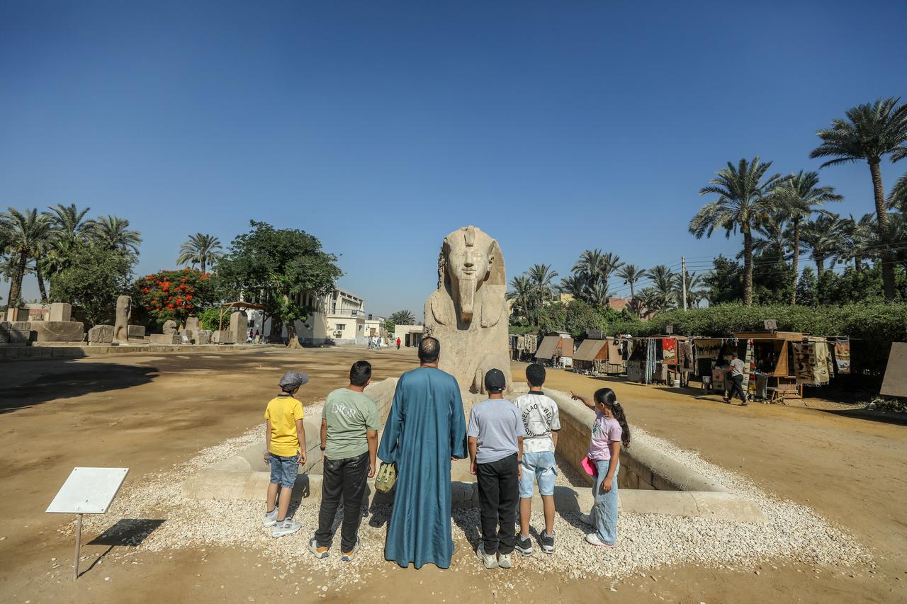 A view of the artifacts on display at the Mit Rahina open-air museum that hosts some of the most prominent evidence of the Pharaonic era, including the statue of Ramses II, as well as ancient temples and dozens of rare artifacts in Cairo, Egypt, June 17, 2026. (AA Photo)