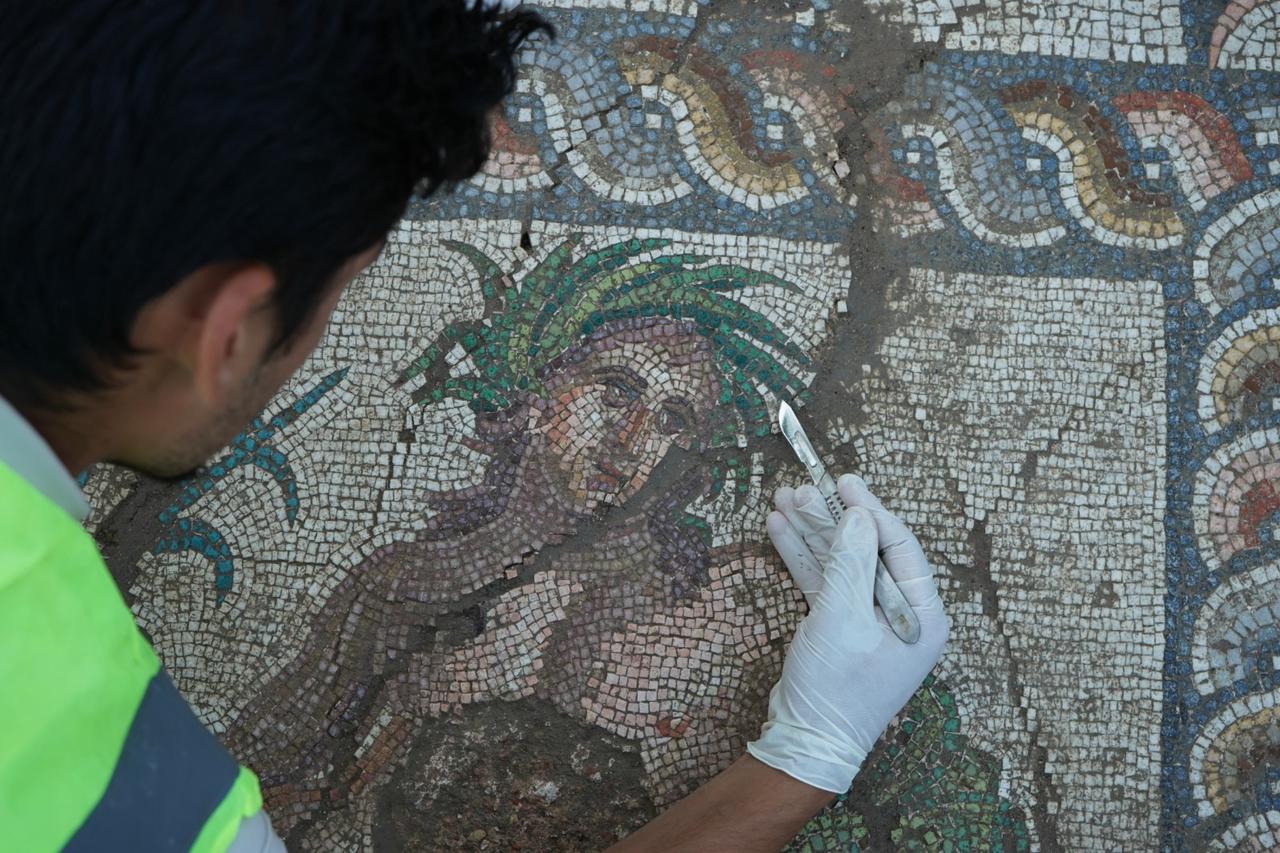Rare river god mosaic uncovered in Türkiye's ancient city of Aspendos