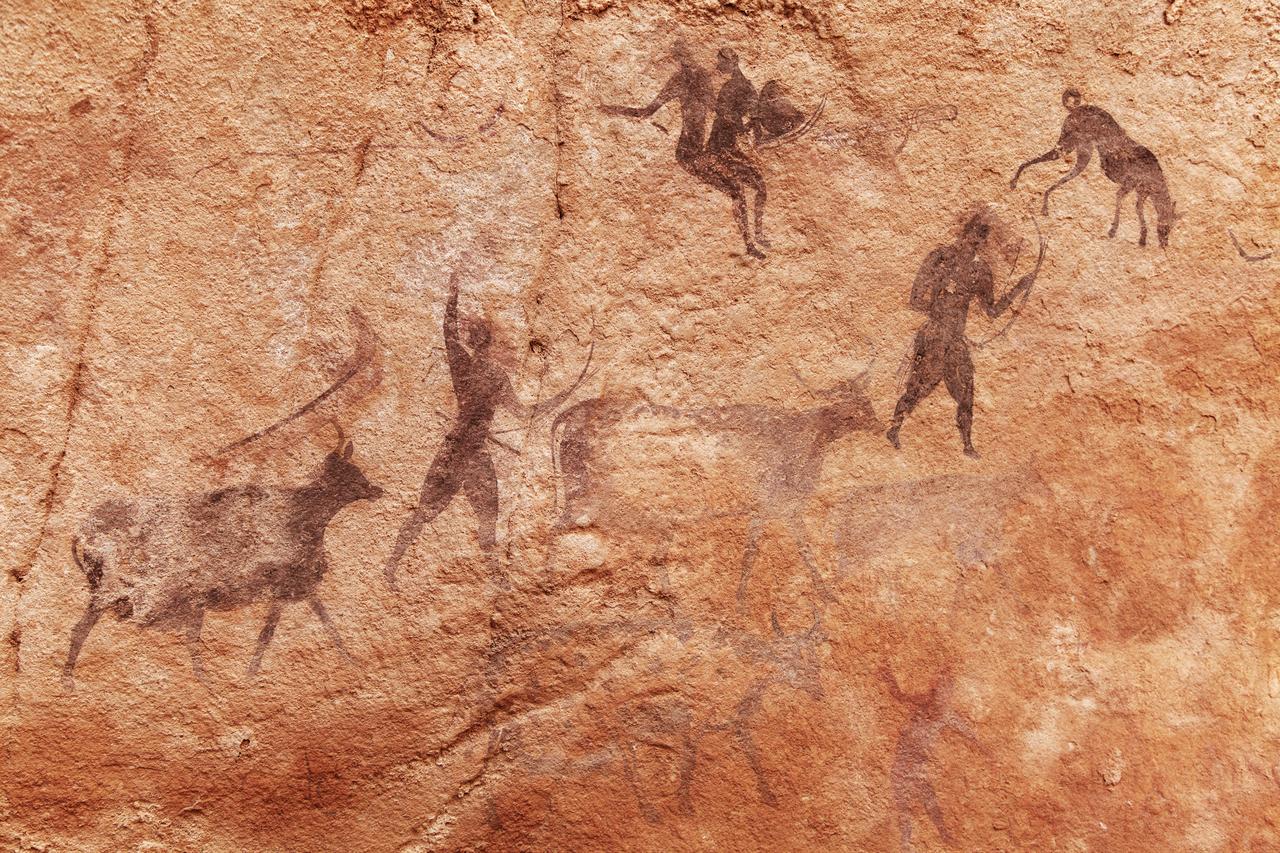 Famous prehistoric rock paintings of Tassili N'Ajjer, Algeria (Adobe Stock Photo)