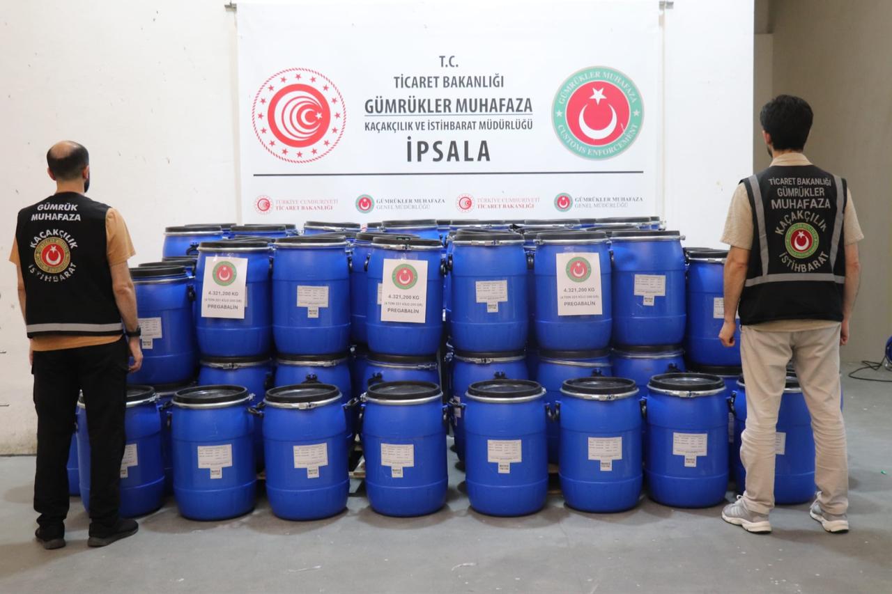 Turkish customs seize 4.3 tons of pregabalin worth $66 million at Greek border