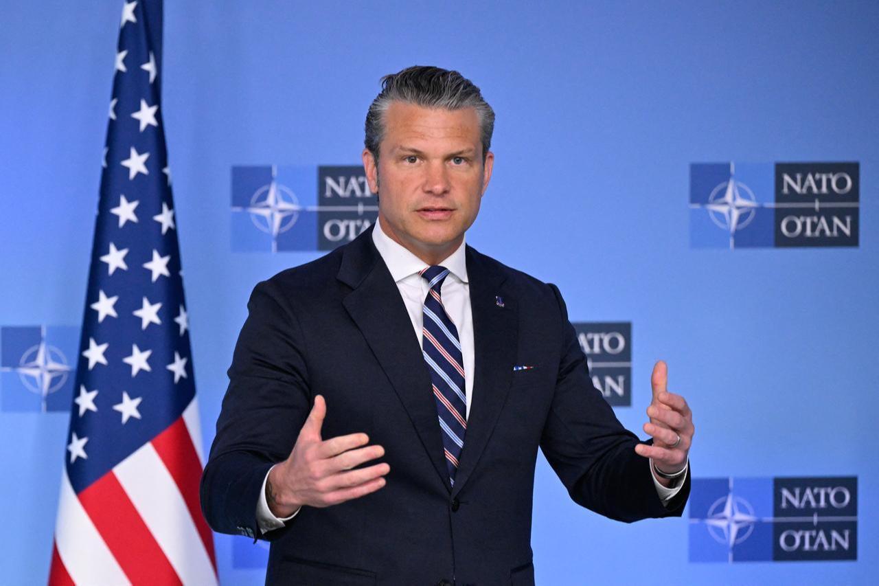 US Secretary of Defense Pete Hegseth delivers remarks before a NATO Defense Ministers meeting at the NATO headquarters, in Brussels, on June 18, 2026. (AFP Photo)