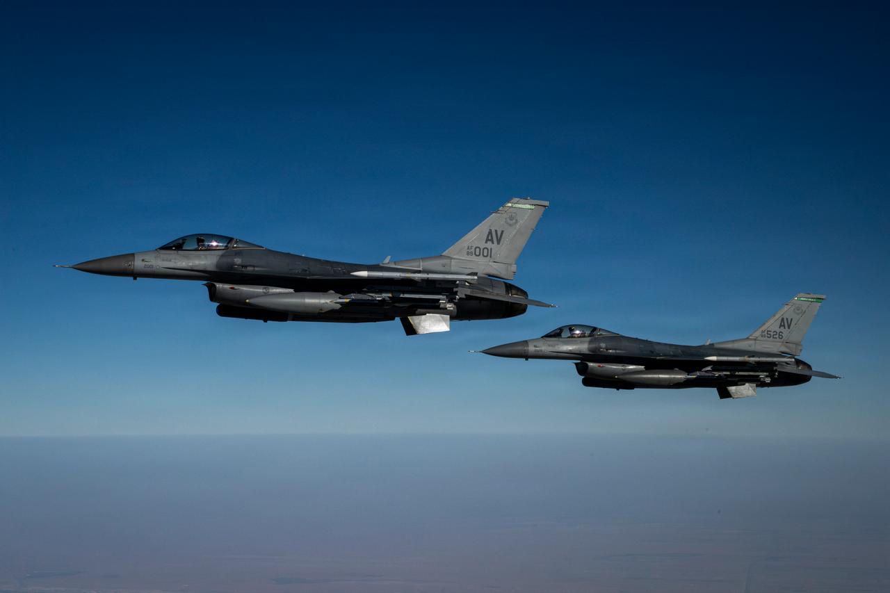 U.S. Air Force F-16 Fighting Falcon aircraft fly in formation in the U.S. Central Command area of responsibility June 5, 2026. (Photo via U.S. Air Force)