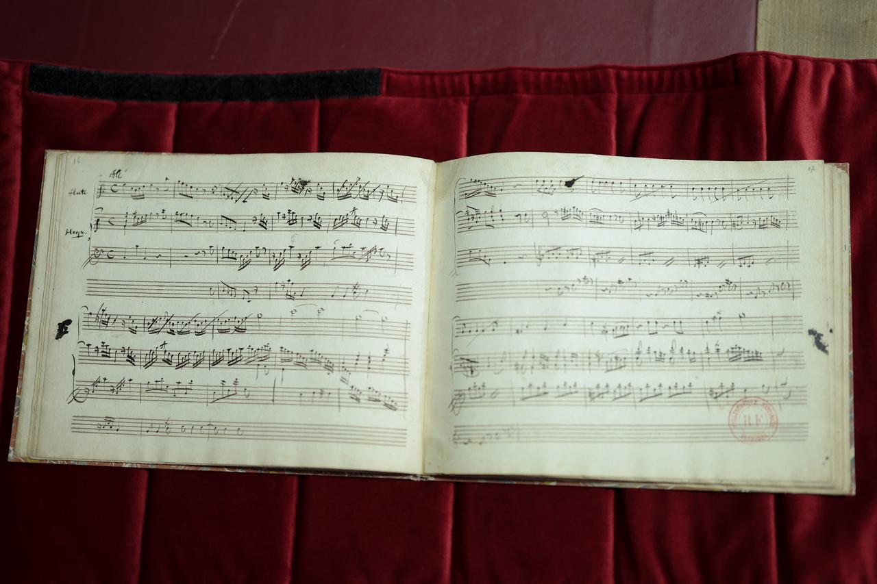 Wolfgang Amadeus Mozart’s handwritten music notebook at the Richelieu Library of the Bibliotheque nationale de France (BnF) in Paris, France, June 15, 2026. (AFP Photo)