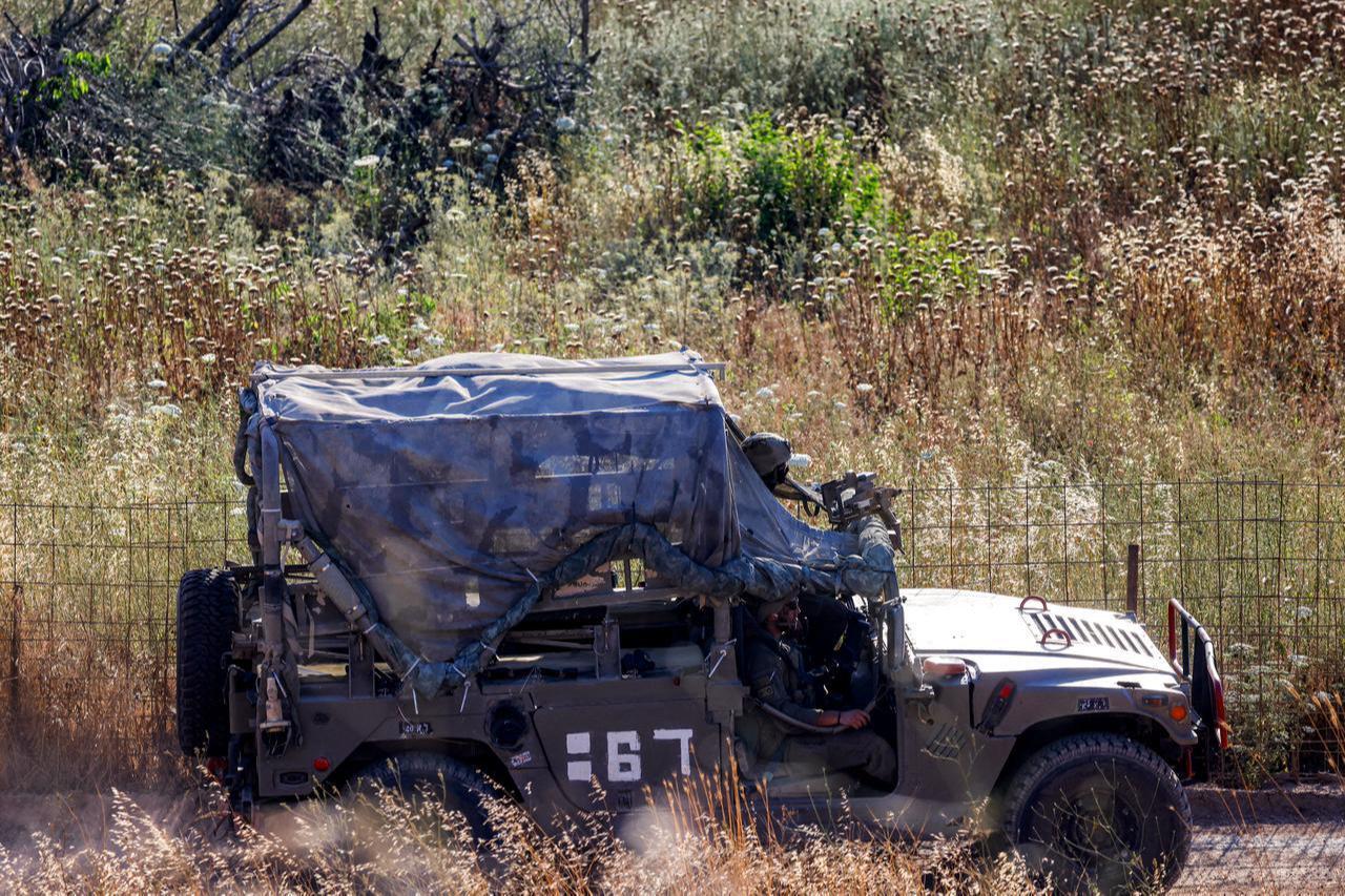 An Israeli army Humvee vehicle patrols along the northern road near Moshav Margaliot in the Upper Galilee bordering Lebanon on June 9, 2026. (AFP Photo)