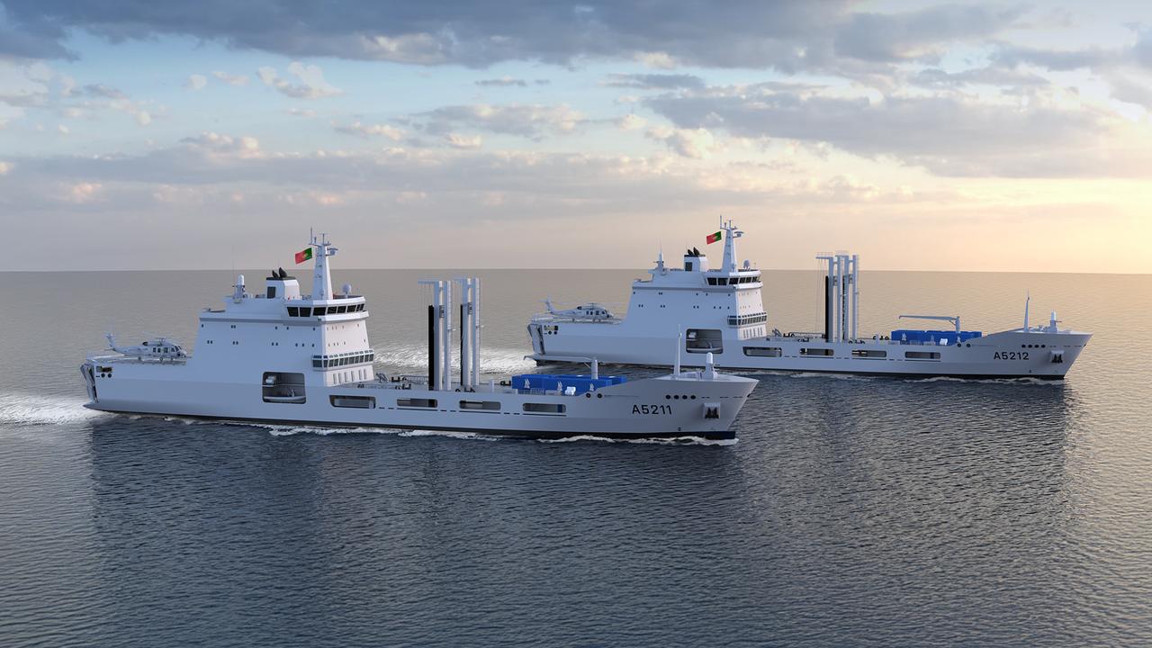 The illustration shows the Turkish STMs Multi-Purpose Auxiliary Oiler Replenishment (AOR+) vessels being built for the Portuguese Navy. (Photo via STM/Handout)