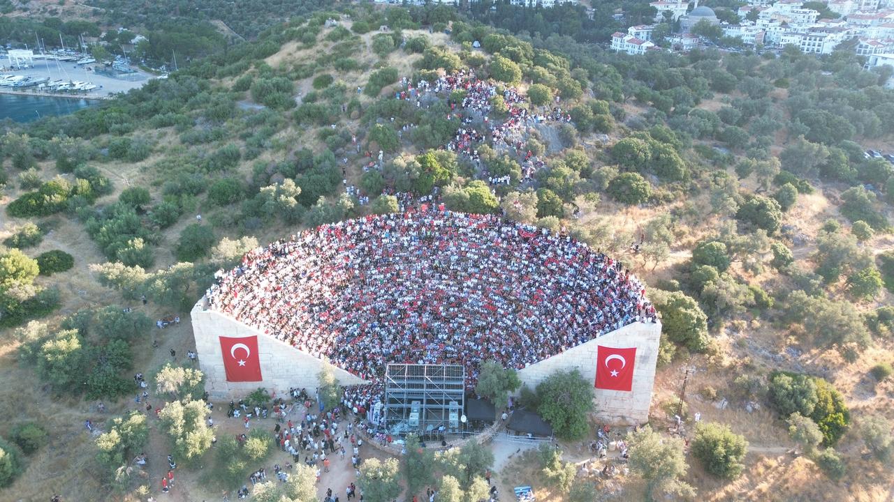 Australia and Türkiye played at BC Place Stadium in Vancouver, Canada, while spectators watched the match on a giant screen at the 2,000-year-old Antiphellos Ancient Theatre in Kas, Antalya, June 14, 2026. (AA Photo)