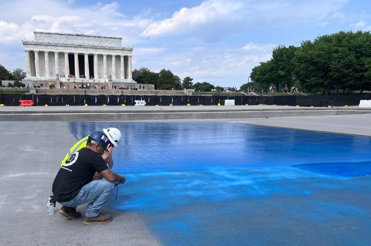 President Donald Trump showed off images of his multi-million dollar makeover of the reflecting pool in front of the Lincoln Memorial. (Photo via X/ Doug Burgum)