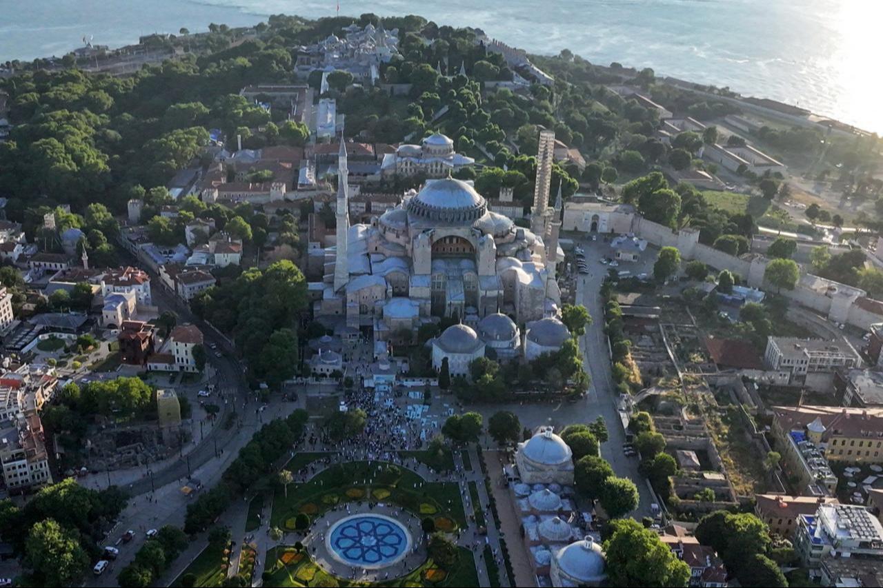 An aerial view shows the Hagia Sophia Grand Mosque, in Istanbul, Türkiye, June 16, 2024. (AA Photo)