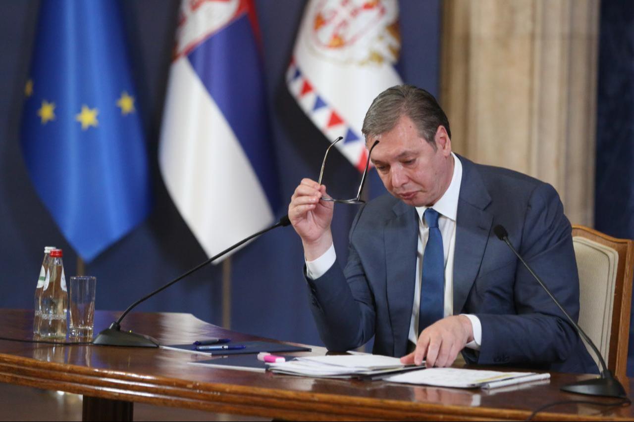 Serbian President Aleksandar Vucic speaks in his address to nation in Belgrade, Serbia, April 29, 2024. (AA Photo)