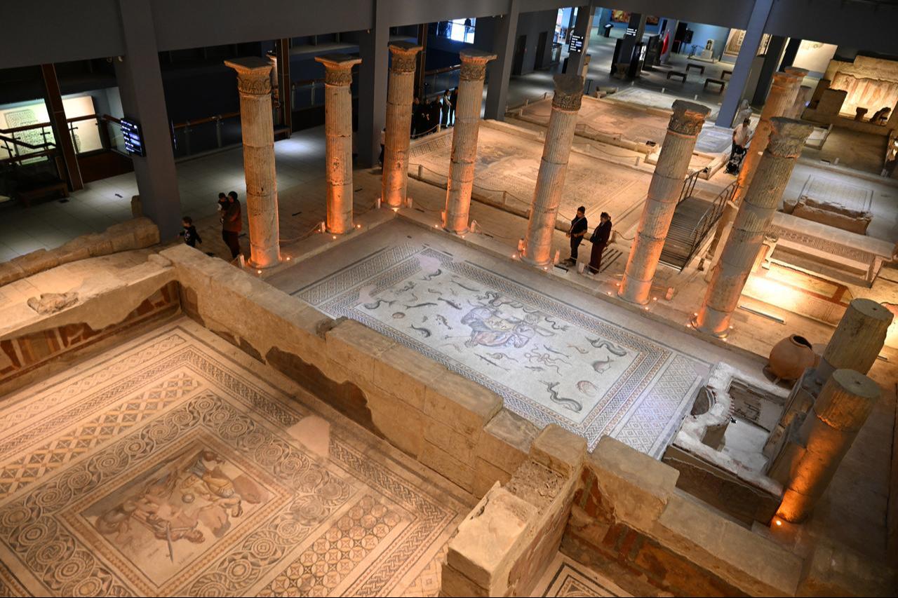 Zeugma Mosaic Museum, established in 2011 on a 30,000-square-meter site along the historic Silk Road, displays unique mosaics uncovered during rescue excavations in villas along the banks of the Euphrates River, Gaziantep, Türkiye, April 8, 2026. (AA Photo)