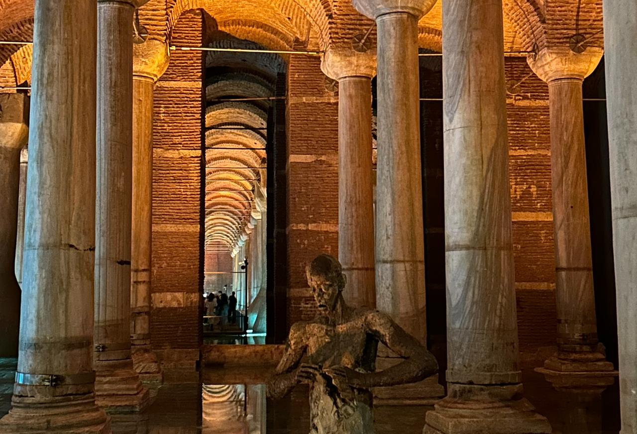 A view of Basilica Cistern or Yerebatan Sarnici, ancient underground water storage or reservoir, Istanbul, Türkiye. (Photo by Koray Erdogan/Türkiye Today)