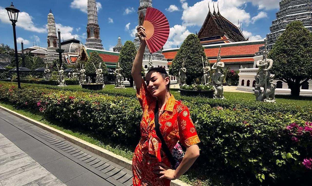 Ece Irtem poses during a visit to a temple complex in Thailand, June 10, 2026. (Photo via Instagram/@irtemece)