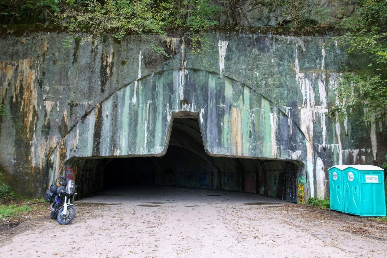 This picture taken on October 4, 2023 shows entrance number 3 of Zeljava underground army airbase in the heart of the Pljesevica mountain, on Croatia’s border with Bosnia. (AFP Photo)