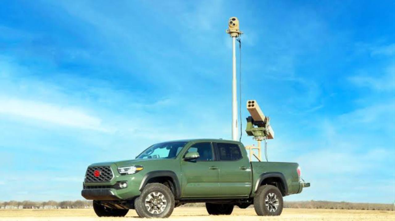 The VAMPIRE counter-unmanned aircraft system fitted to the back of a pick-up truck at an unspecified time and location. (Photo via L3Harris)