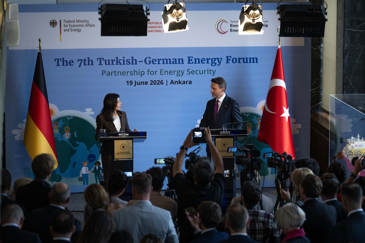 Energy and Natural Resources Minister Alparslan Bayraktar, together with German Minister for Economic Affairs and Energy Katherina Reiche, held a joint press conference at the Ministry following the 7th Turkish-German Energy Forum, June 19, 2026. (AA Photo)