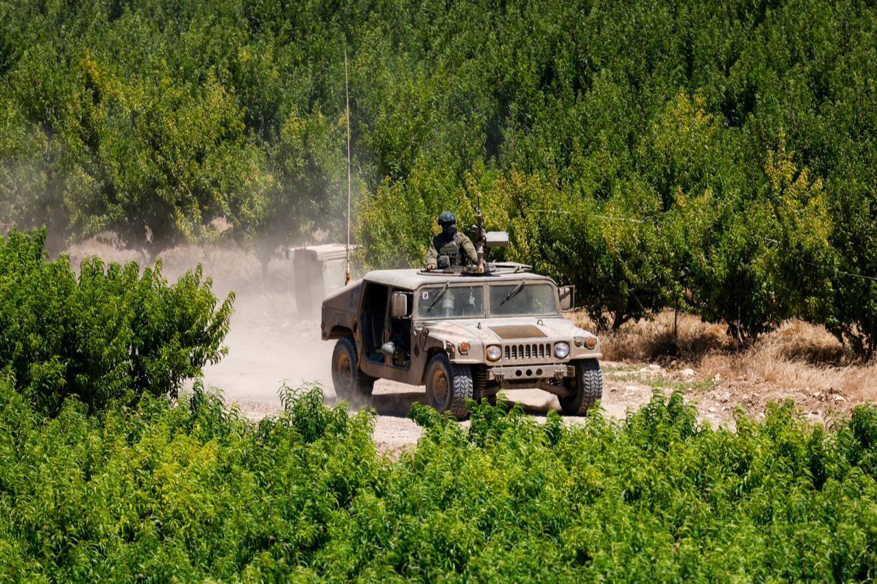 An Israeli army Humvee vehicle patrols along the northern region in the Upper Galilee bordering Lebanon on June 18, 2026. (AFP Photo)