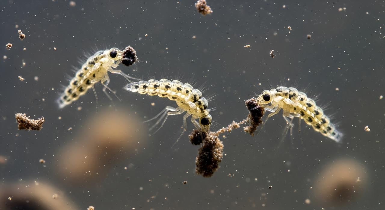 Mosquito larvae are seen in water. (Adobe Stock Photo)