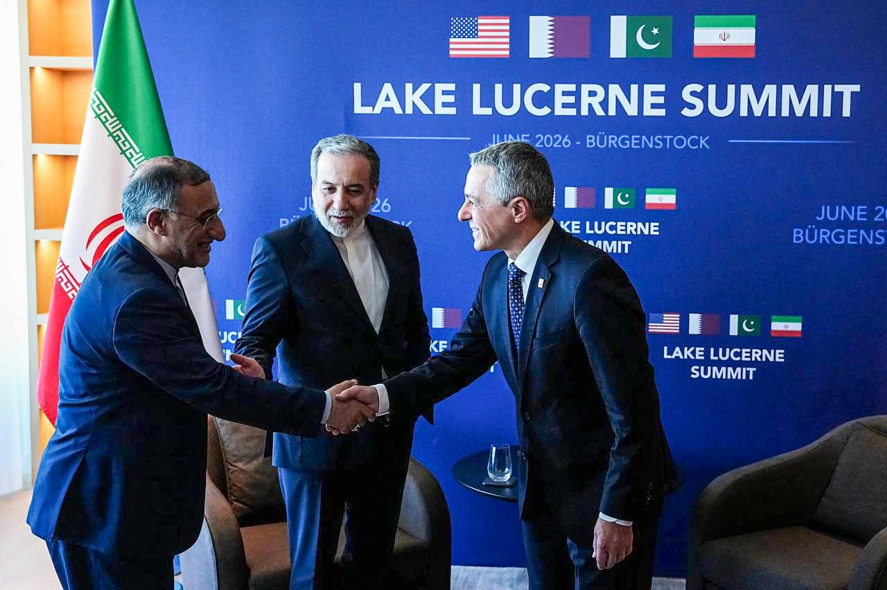 Iranian Foreign Minister Abbas Araghchi meets with his Swiss counterpart Ignazio Cassis to discuss the implementation process of a Memorandum of Understanding in the resort town of Burgenstock, Switzerland, June 21, 2026. (Photo via Iranian Foreign Ministry/Handout)