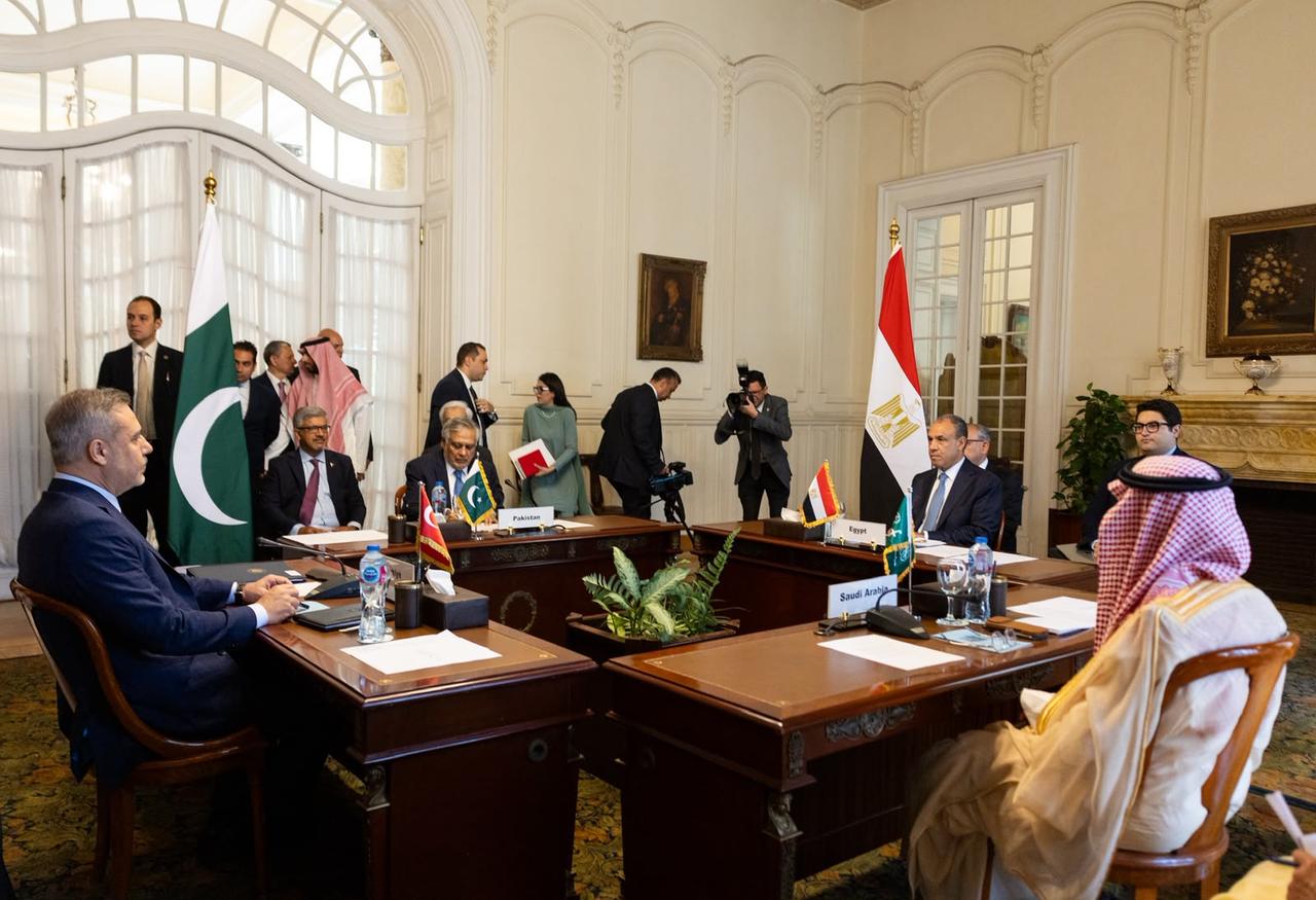 Turkish FM Hakan Fidan attends the 4th Türkiye-Egypt-Pakistan-Saudi Arabia Foreign Ministers Meeting during his official diplomatic visit to Cairo, Egypt, June 21, 2026. (AA Photo)