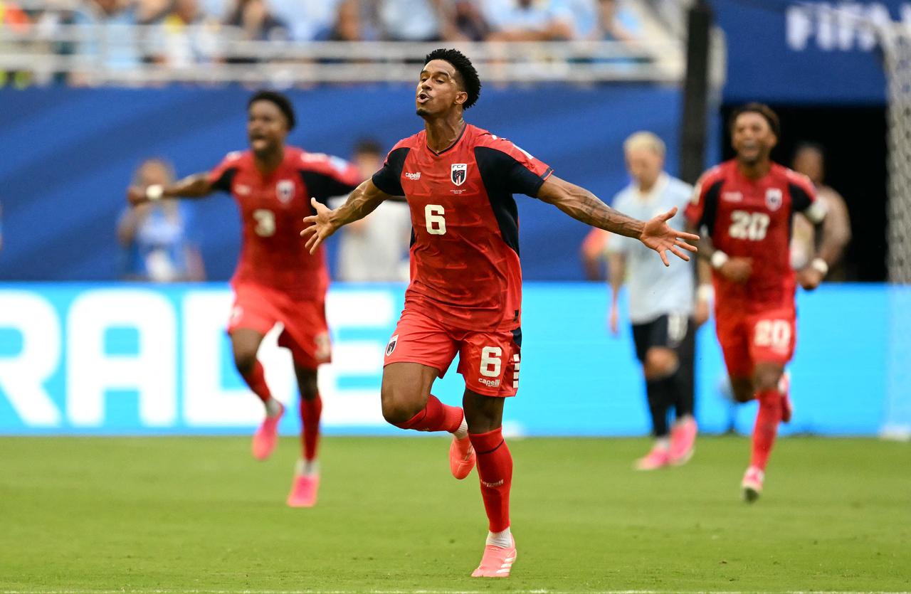 Cape Verde's midfielder #06 Kevin Pina celebrates after scoring his team's first goal during the 2026 World Cup Group H football match between Uruguay and Cape Verde at the Miami Stadium in Miami Gardens, FL, on June 21, 2026. (AFP Photo)
