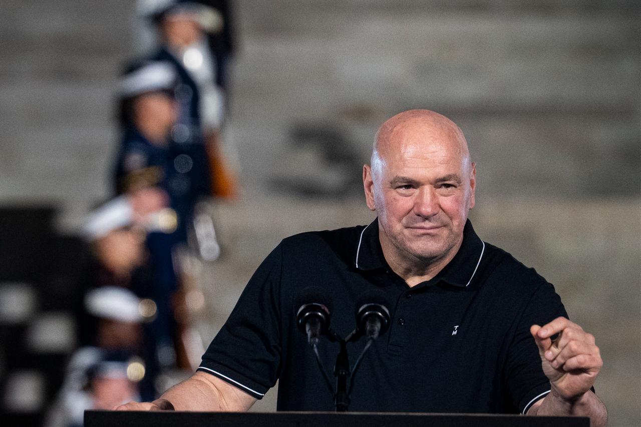 UFC CEO Dana White listens during a press conference at the Lincoln Memorial ahead of the UFC Freedom 250 fight at the White House in Washington DC, on June 12, 2026 (AFP Photo)