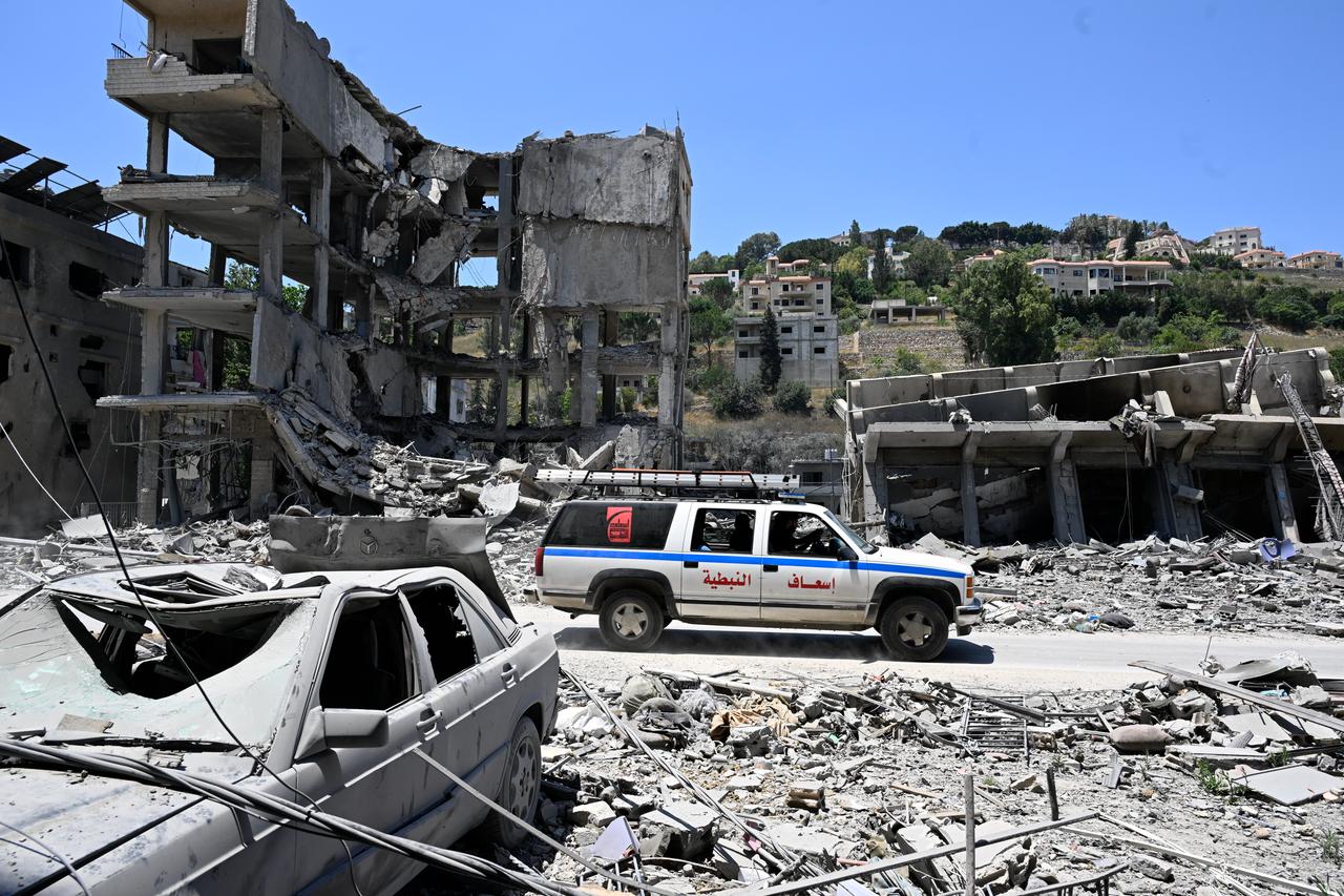 Security forces take extensive measures after Israeli airstrikes hit the city of Nabatieh, in southern Lebanon on June 21, 2026. (AA Photo)
