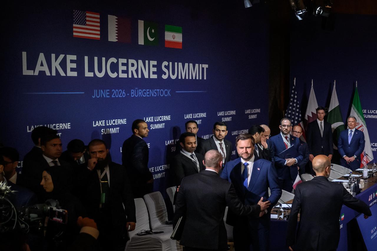 US Vice President JD Vance (C-R) stands prior to a quadrilateral meeting between the United States, Iran, Pakistan and Qatar at the Burgenstock luxury hotel complex overlooking Lake Lucerne, Switzerland, on June 21, 2026. (AFP Photo)
