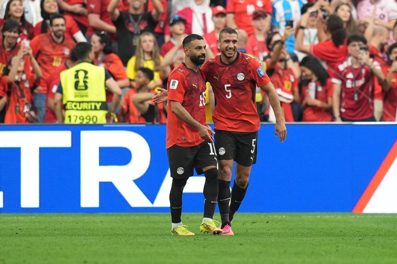 Trezeguet (7) of Egypt celebrates after scoring a goal during the 2026 FIFA World Cup Group G match between New Zealand and Egypt at BC Place Stadium in Vancouver, Canada, June 21, 2026. (AA Photo)