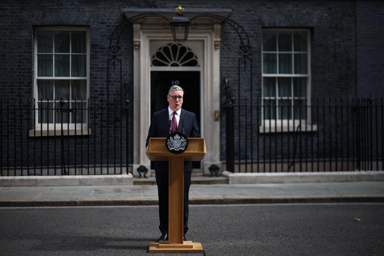 Britain's Prime Minister Keir Starmer makes a statement on his future outside 10 Downing Street on the morning of June 22, 2026, in London. (AFP Photo)