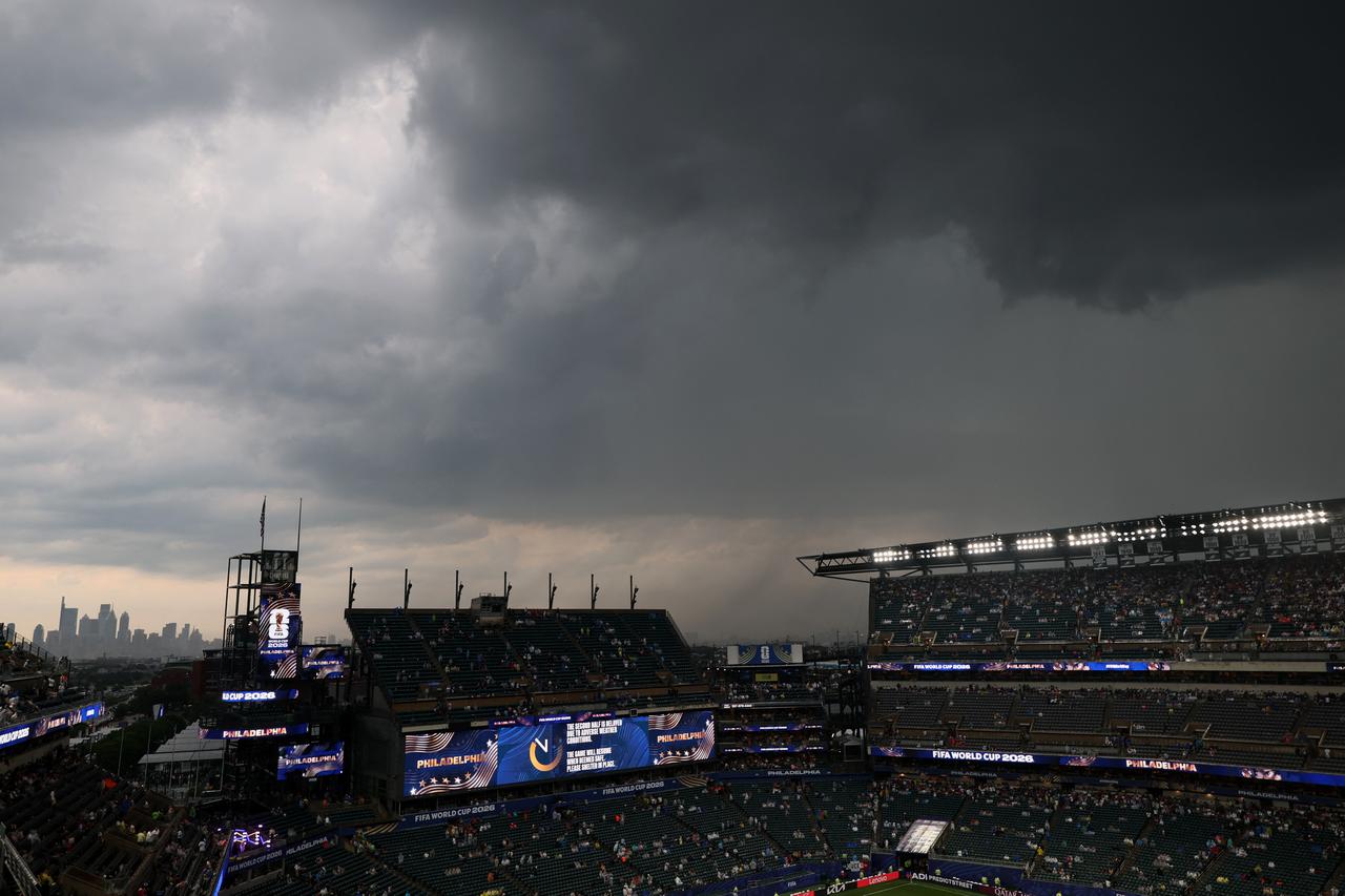 A view of the Philadelphia Stadium as the 2026 World Cup Group I football match between France and Iraq is suspended due to adverse weather in Philadelphia on June 22, 2026.  (AFP Photo)