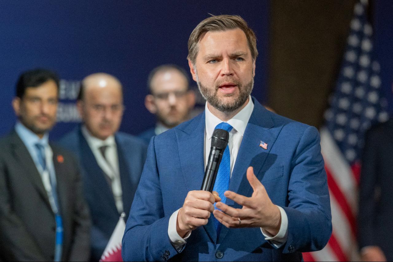 US Vice President JD Vance delivers a speech during a quadrilateral meeting between the United States, Iran, Pakistan and Qatar at the Burgenstock luxury hotel complex near Lake Lucerne, Switzerland, June 21, 2026. (AFP Photo)