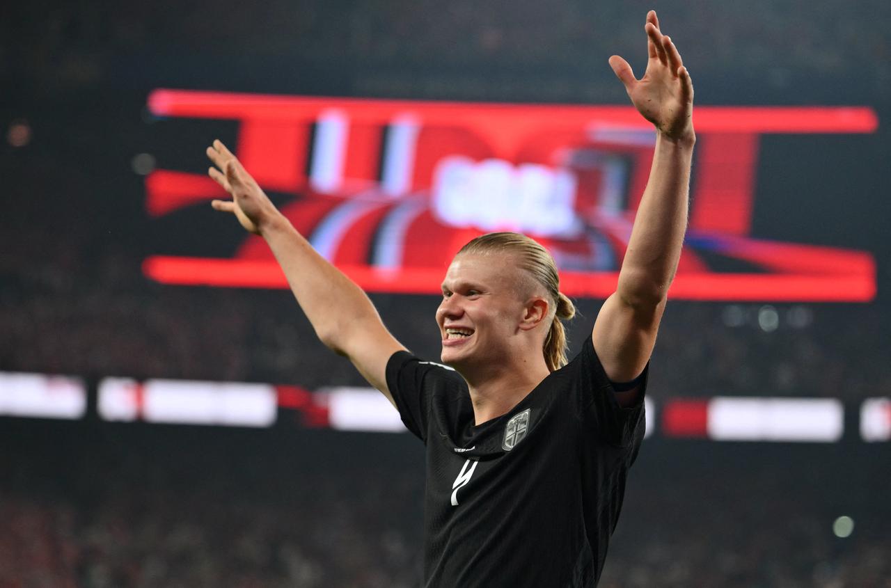 Norway's forward #09 Erling Braut Haaland celebrates scoring his team's second goal during the 2026 World Cup Group I football match between Norway and Senegal at the New York/New Jersey Stadium in East Rutherford, June 22, 2026. (AFP Photo)