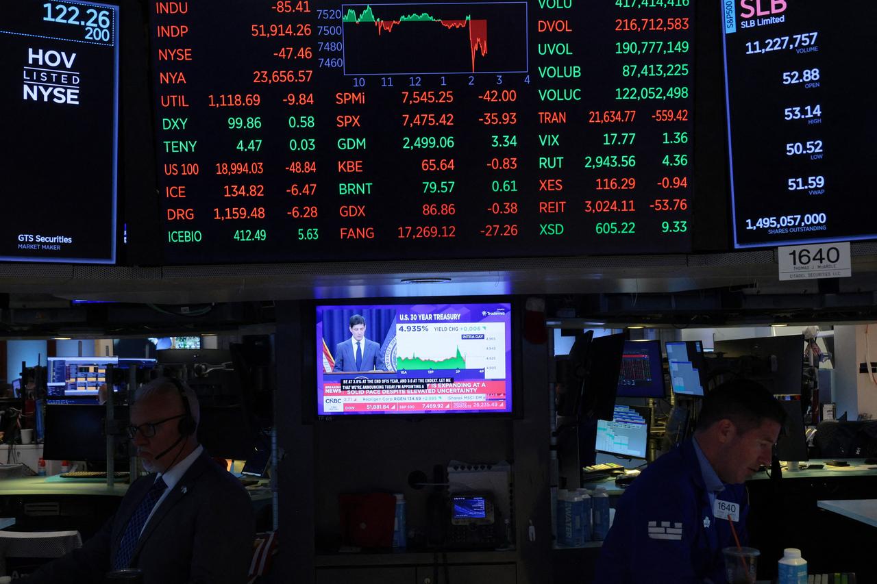 A television displays a Kevin Warsh, chairman of the Federal Reserve, press conference as traders work on the floor of the New York Stock Exchange during afternoon trading in New York City, June 17, 2026. (AFP Photo)