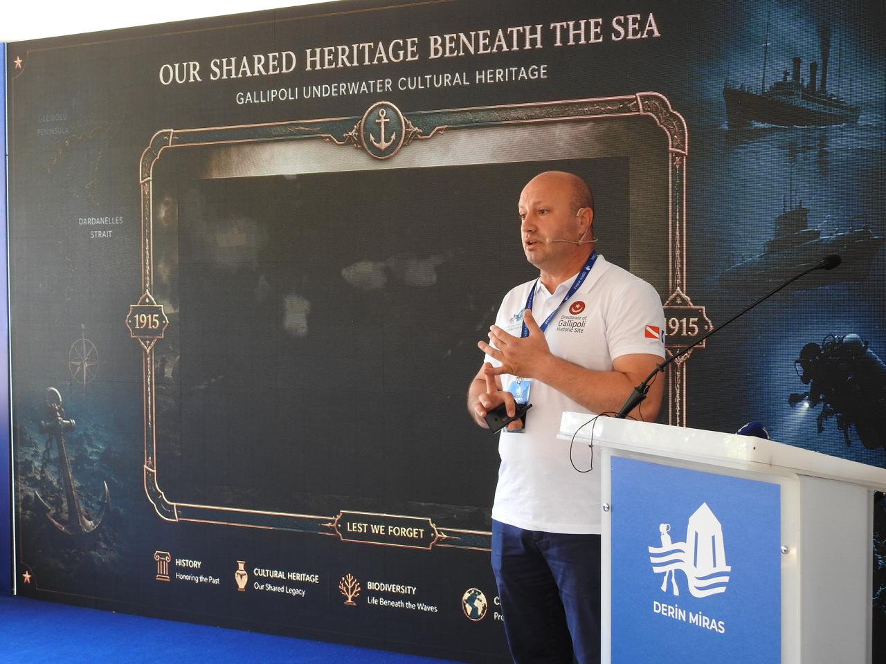 Participants attend a presentation on the Deep Heritage Project, launched to preserve Gallipoli's underwater cultural heritage in Canakkale, Türkiye. (AA Photo)