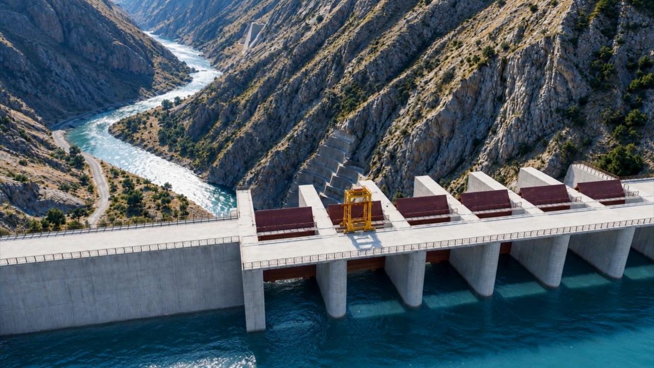 A rendering shows the planned Kazarman Hydropower Plant in Kyrgyzstan. (Courtesy of Orta Asya Investment Holding)