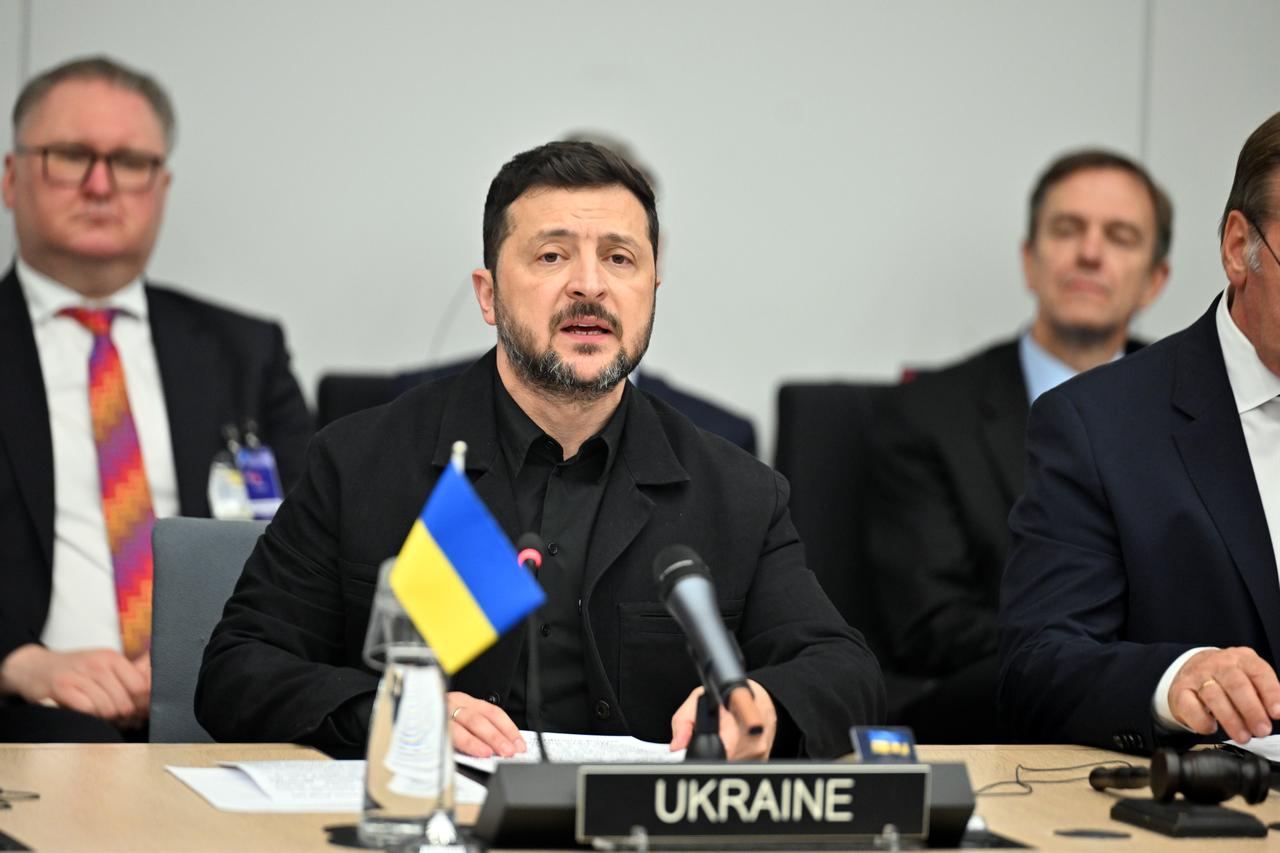 Ukrainian President Volodymyr Zelenskyy attends the Ukraine Defense Contact Group Meeting at the NATO Headquarters in Brussels, Belgium, June 18, 2026. (AA Photo)