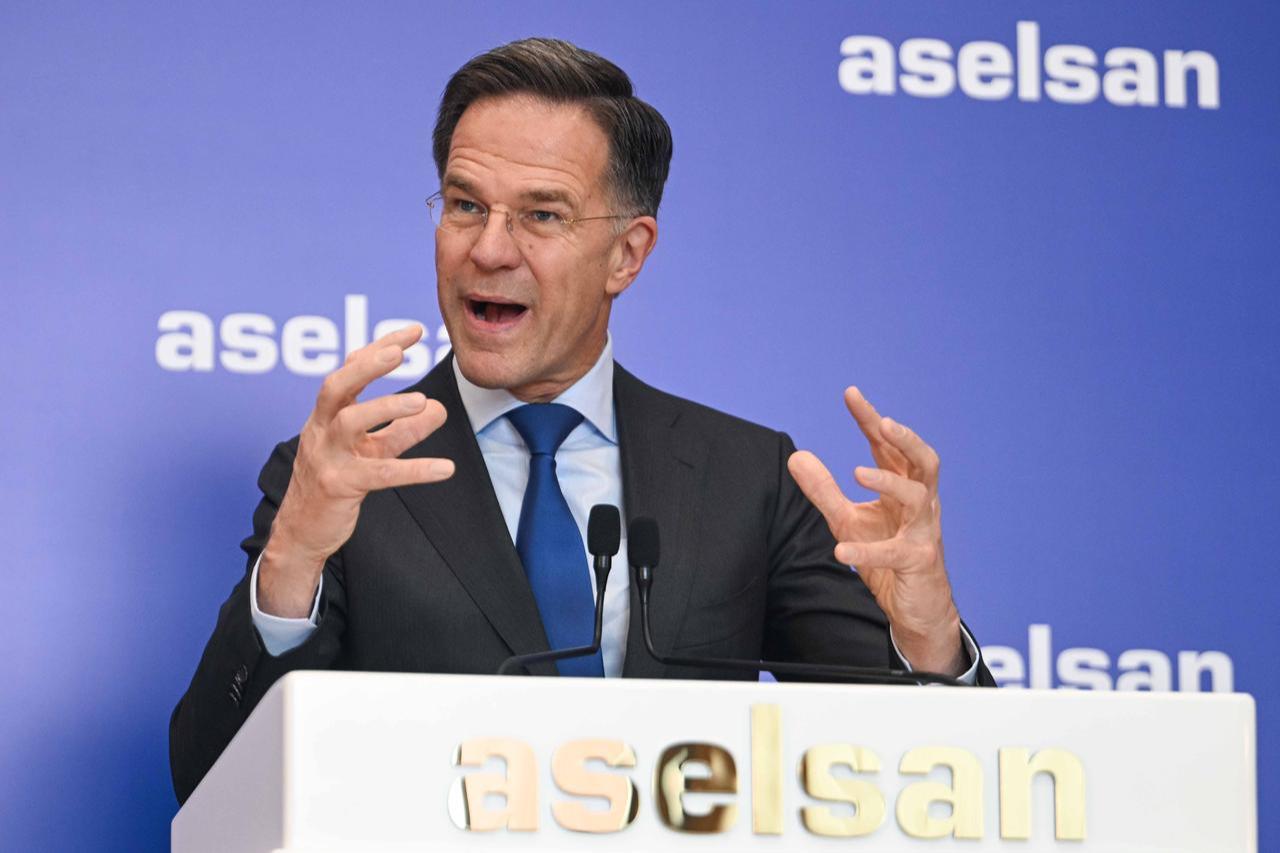 NATO Secretary General Mark Rutte speaks during his visit to the ASELSAN, one of the leading companies in the Turkish defense industry, in Ankara, Türkiye on April 22, 2026. (AA Photo)