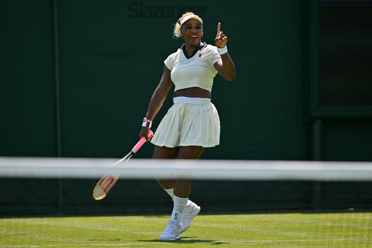 U.S. tennis player Serena Williams reacts during a training session at the practice courts of The All England Lawn Tennis and Croquet Club ahead of the 2026 Wimbledon Championships in London, U.K., June 24, 2026. (AFP Photo)