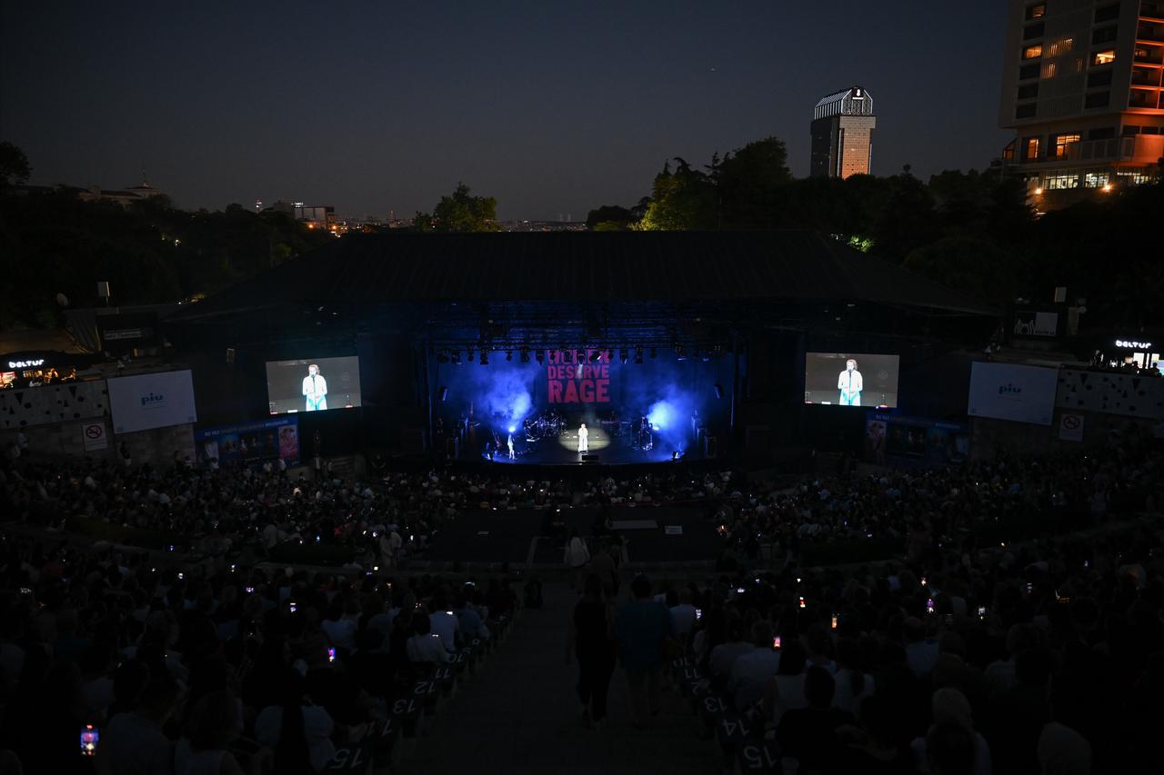 Soul singer Imany performs on stage during her "Women Deserve Rage" European tour at the Harbiye Cemil Topuzlu Open Air Theatre in Istanbul, Türkiye, June 25, 2026. (AA Photo)