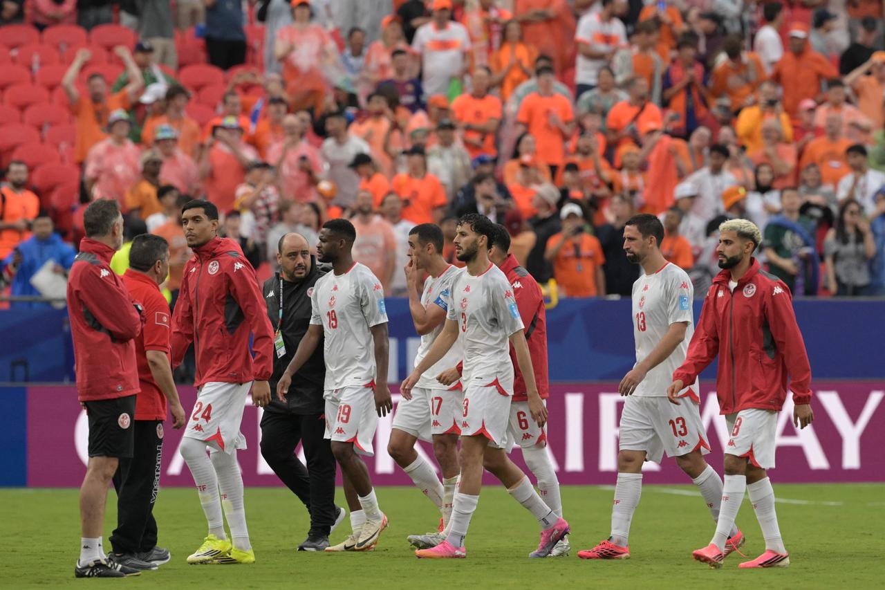 Tunisia's players react after losing the 2026 World Cup Group F football match between Tunisia and the Netherlands at the Kansas City Stadium in Kansas City on June 25, 2026. (AFP Photo)
