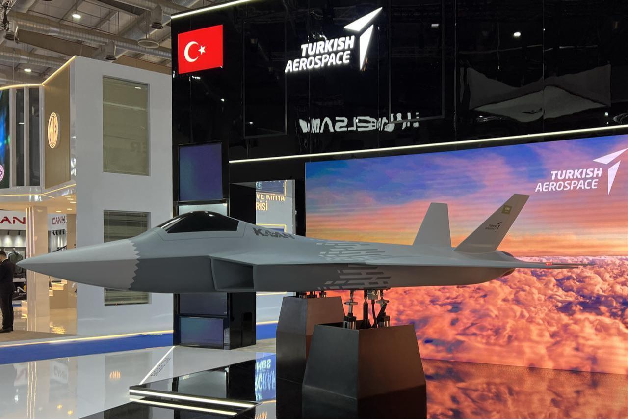 Turkish Aerospace Industries (TAI) displays the National Combat Aircraft KAAN at the World Defense Show in Saudi Arabia, Feb. 8, 2026. (AA Photo)
