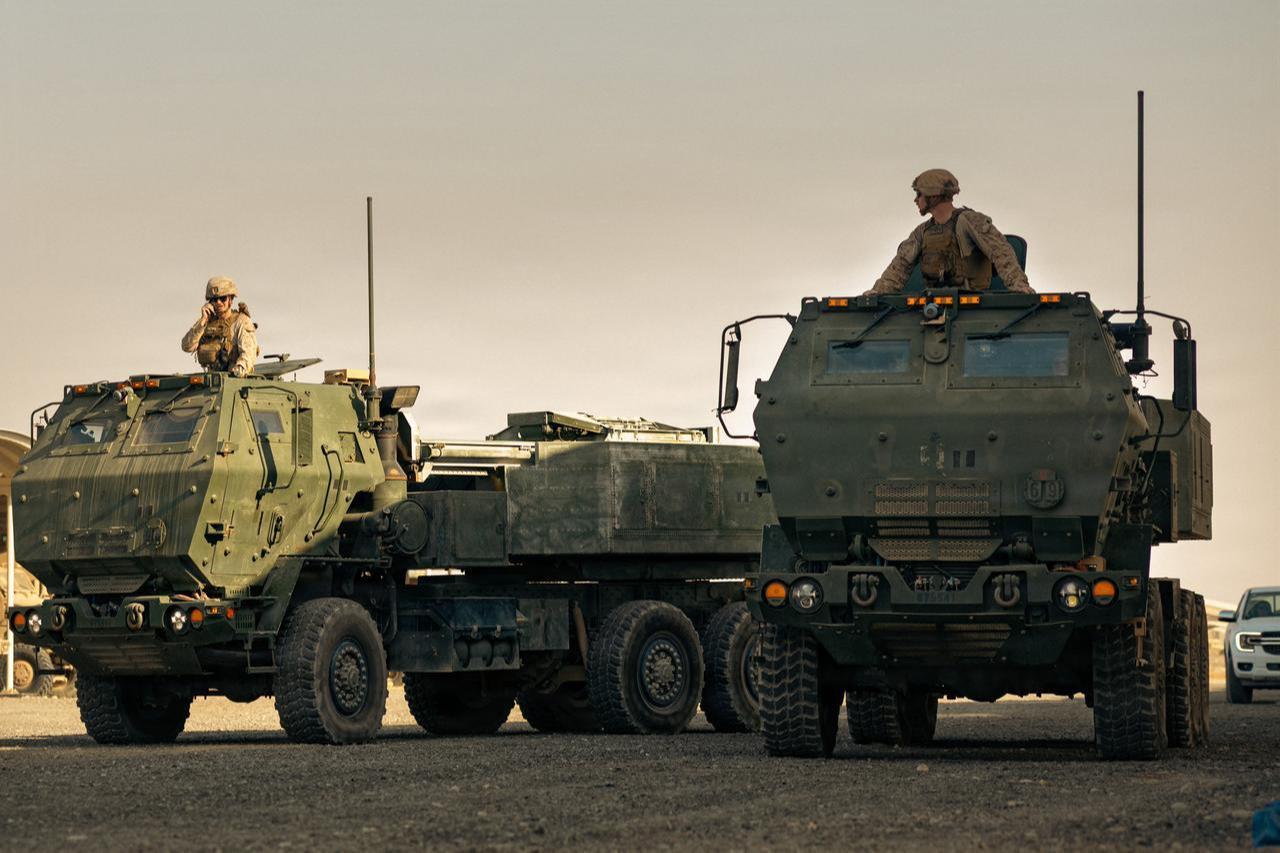 U.S. Marines form a convoy of M142 High Mobility Artillery Rocket Systems when departing to a Position Area for Artillery in the U.S. Central Command area of responsibility, June 16, 2026. (Photo via U.S. Marine Corps)