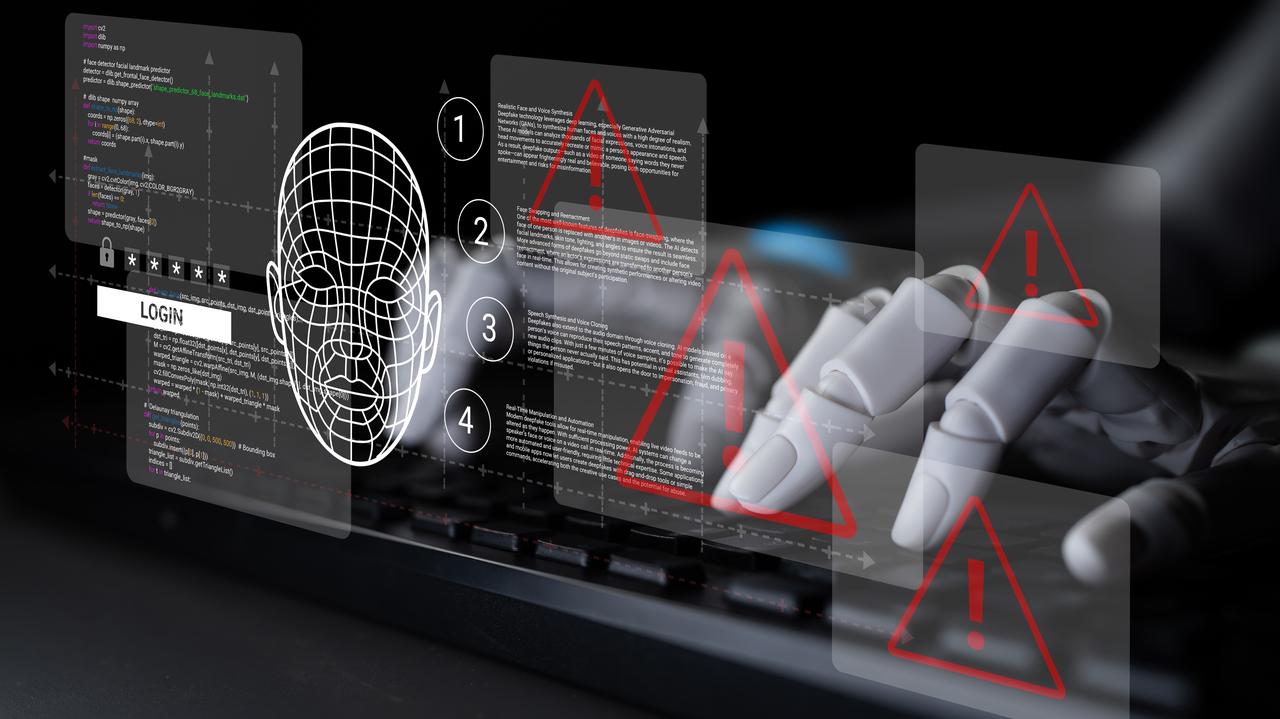 A digital interface illustrates deepfake detection and AI-related security warnings. (Adobe Stock Photo)