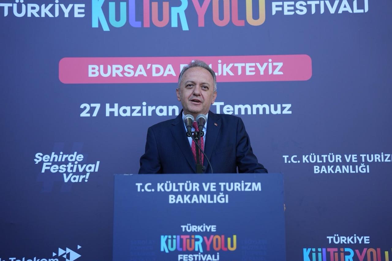Deputy Minister of Culture and Tourism Gokhan Yazgi speaks at the Bursa Culture Route Festival. Bursa, Türkiye, June 27, 2026. (Photo via Ministry of Culture and Tourism)
